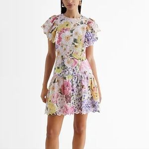Express Flutte Sleeve, Floral Eyelet Sun Dress Womens Size M like New